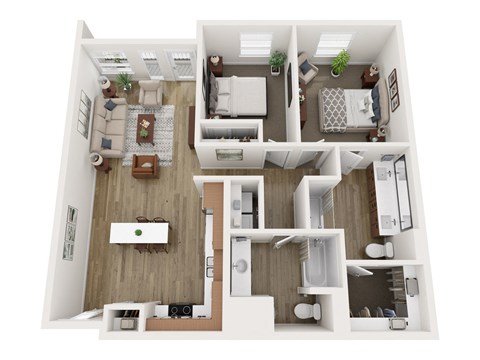 a 3d floor plan of a home with a bedroom and living room